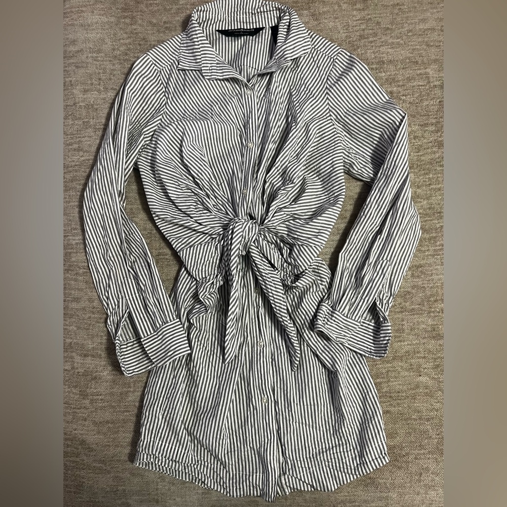 Norma Kamali Black and White Striped Shirt Dress 100% cotton
